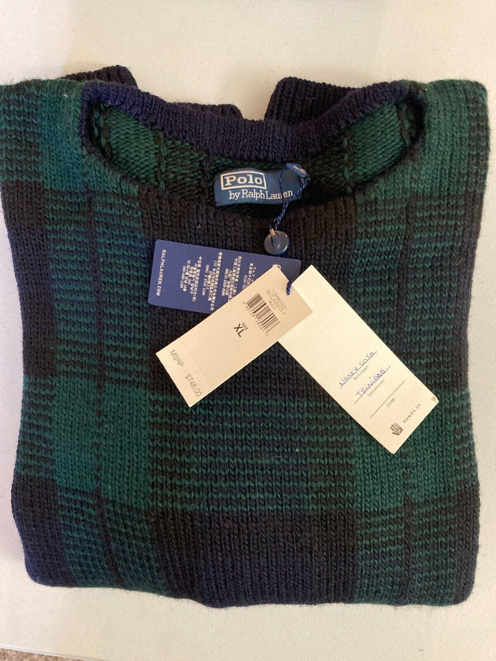 Translation missing: en.Polo Ralph Lauren Men's Wool Hand-Knit Tartan Sweater in Blackwatch Plaid-XL
