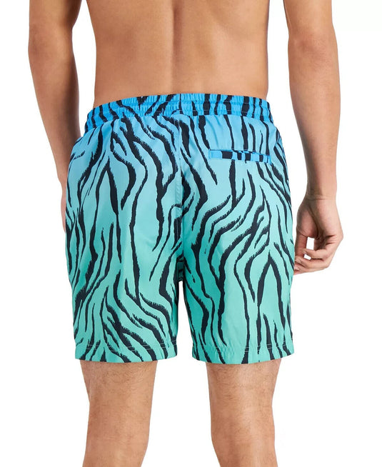 Translation missing: en.INC Men's Regular-Fit Quick-Dry Ombre Zebra-Print 5" Swim Trunks Turquoise-XL