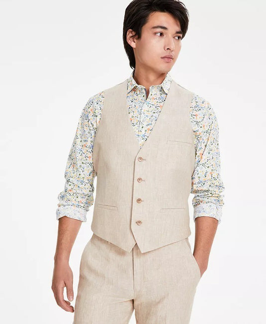 Translation missing: en.Bar III Suit Vest Mens Size Large 40-42R Tan Solid Slim-Fit Linen