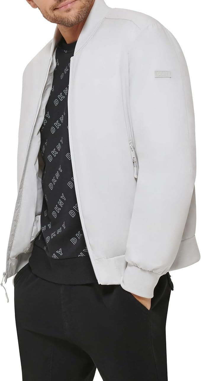 Translation missing: en.DKNY Men's Lightweight Stretch Bomber Jacket in Ice Gray-Large