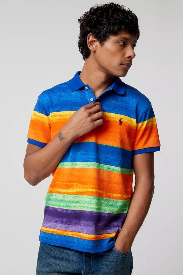 Translation missing: en.Polo Ralph Lauren Mens Spa Striped Terry Polo Shirt in Electric Stripe