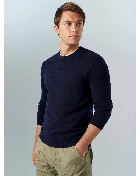 Translation missing: en.The Men's Store  Designer  Wool Twist Ribbed Cable-Knit Sweater Navy-Med