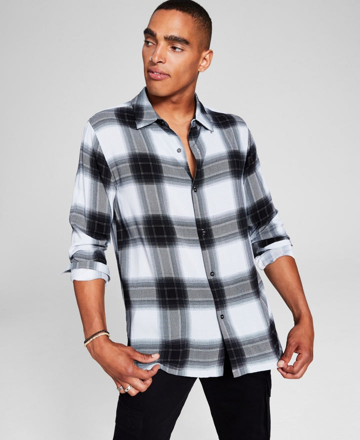 Translation missing: en.And Now This Mens Woven Regular-Fit Check Plaid Shirt Grey Multi-Small
