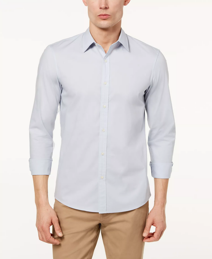 Translation missing: en.Michael Kors Men's Stretch Button-Front Shirt Ice Grey Slim Fit-Size Small