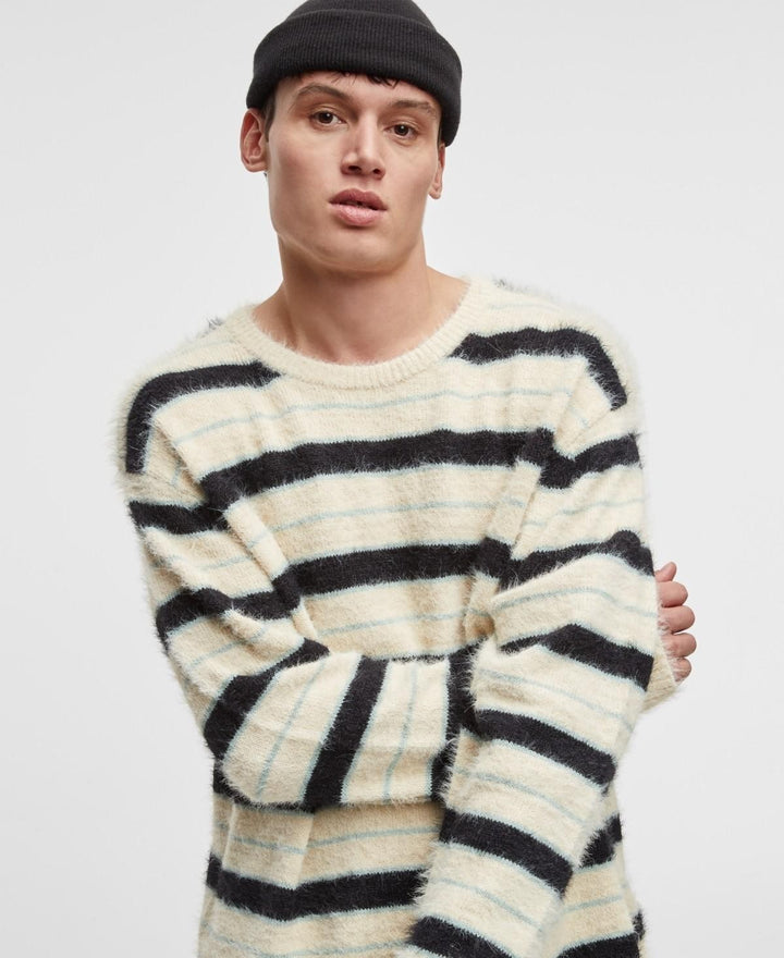Translation missing: en.Mode of One Sweater Dark Ecru-Size XL Men's Long-Sleeve Eyelash Stripe Relax Fit