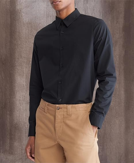 Translation missing: en.Calvin Klein Men's Slim-Fit Refined Button-Down Shirt Black Beauty-Large