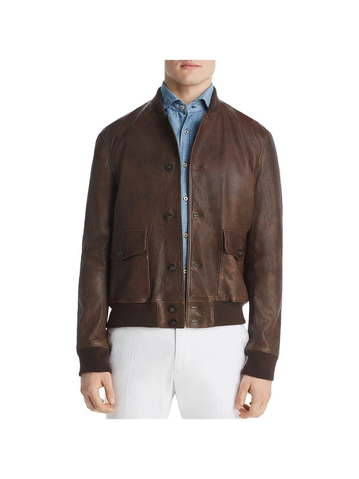 Translation missing: en.Dylan Gray Men's Leather Baseball Bomber Jacket Brown-Size 40R