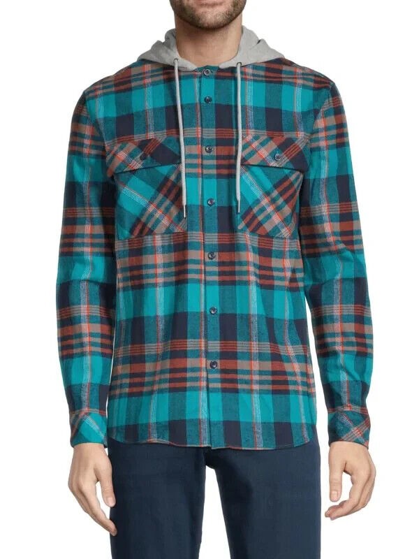 Translation missing: en.Eleven Paris Men's Hooded Plaid Shirt Jacket - Columbia Plaid - Size Medium