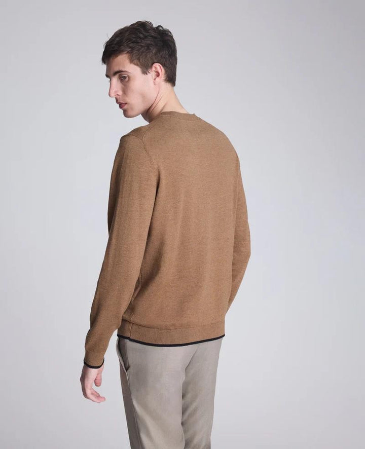 Translation missing: en.Kenneth Cole Men's Sweater Heather Brown Size 2XL Tipped Sleeve Crew Neck