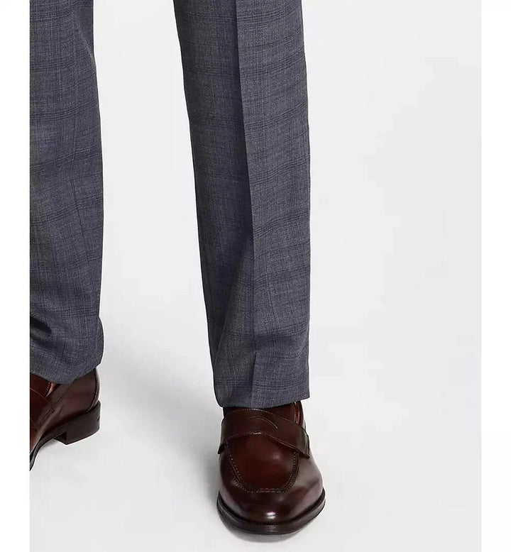 Translation missing: en.Michael Kors Malone Dress Pants Mens 44x32 Grey Plaid Reg-Fit Stretch Wool-Blnd