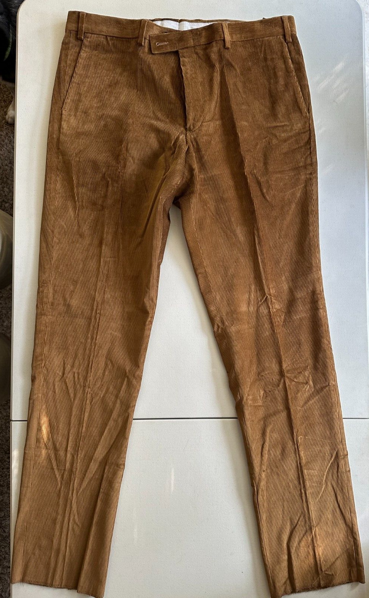Translation missing: en.The Mens Store Designer Stretch Corduroy Regular Fit Pants Lt Brown-38R Unhemmed
