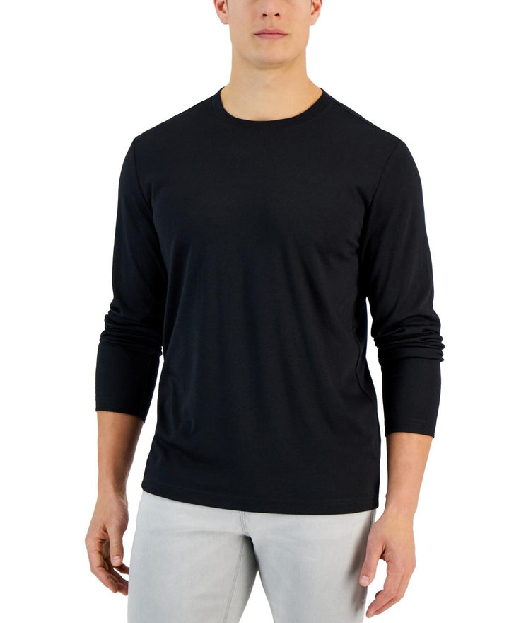 Translation missing: en.Alfani Alfatech Long Sleeve Crewneck T-Shirt Deep Black-2XL