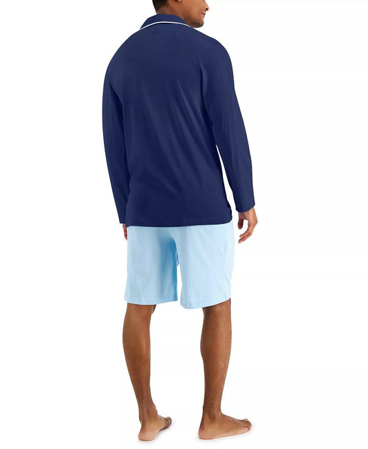 Translation missing: en.Club Room Men's Cotton/Modal Piped Pajama Shirt in Pomp Blue-Size Small