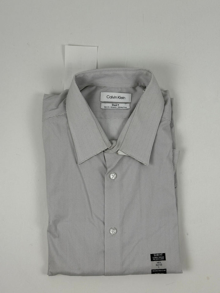 Translation missing: en.Calvin Klein Mens Steel Reg Fit Stretch Wrinkle Free Dress Shirt Grey-16.5 32/33