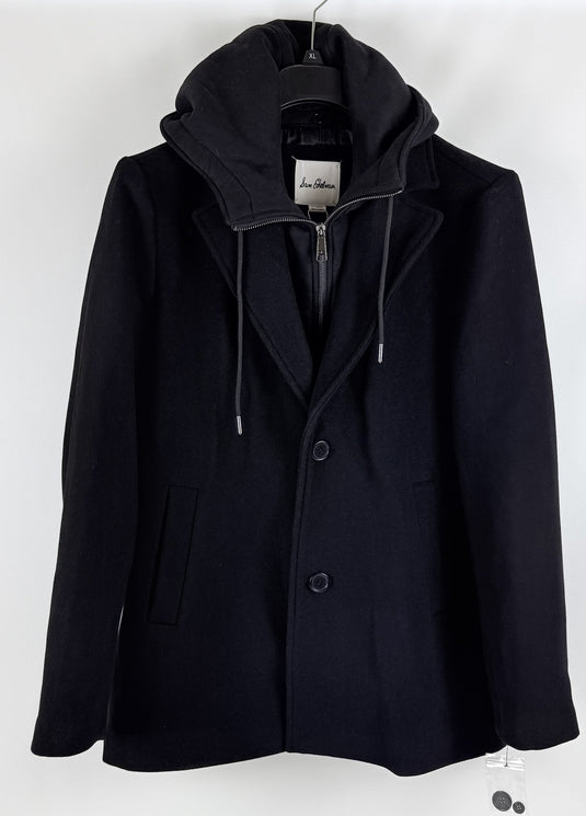 Translation missing: en.Sam Edelman Men's Hooded Wool Blend Coat With Bib - Black-Size XL