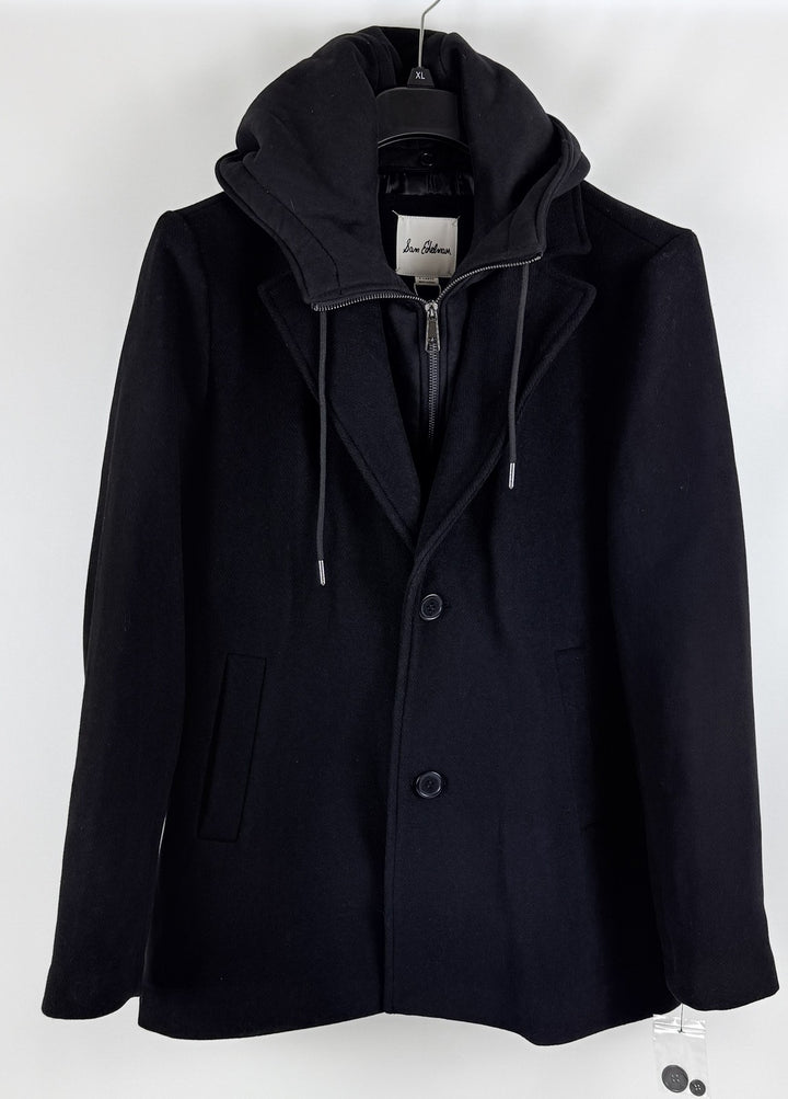 Translation missing: en.Sam Edelman Men's Hooded Wool Blend Coat With Bib - Black-Size XL