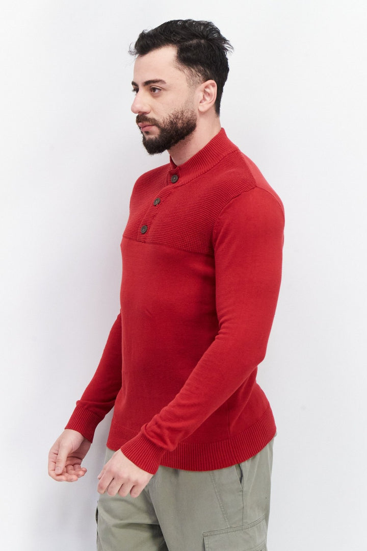 Translation missing: en.Club Room Men's Button Mock Neck Sweater Anthem Red-Medium