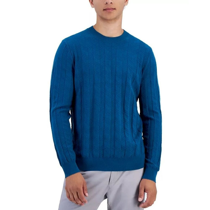 Translation missing: en.Alfani Men's Textured Chevron Long-Sleeve Crewneck Sweater, Blue Gem-Large