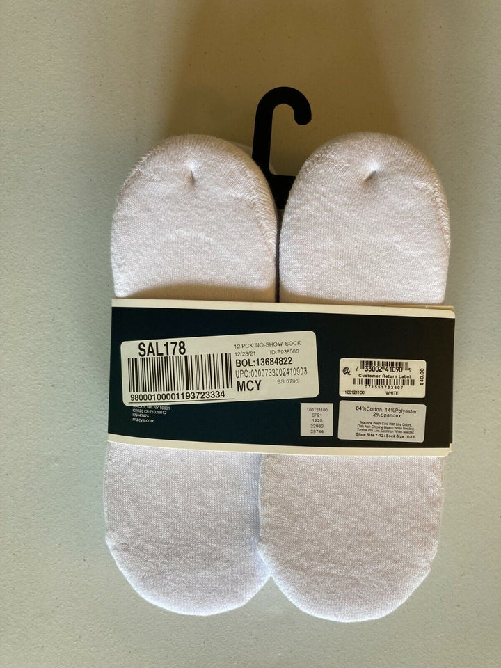 Translation missing: en.Club Room Men's No Show Socks - 12-Pack in White-Sock Size 10-13 Shoe 7-12