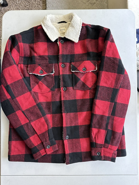 Translation missing: en.Hedge Men's Sherpa Lined Plaid 25V9 Woven Jacket Red Plaid- Size Medium