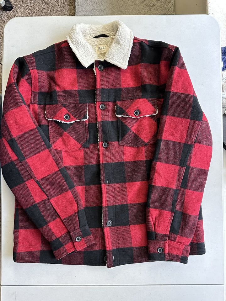 Translation missing: en.Hedge Men's Sherpa Lined Plaid 25V9 Woven Jacket Red Plaid- Size Medium