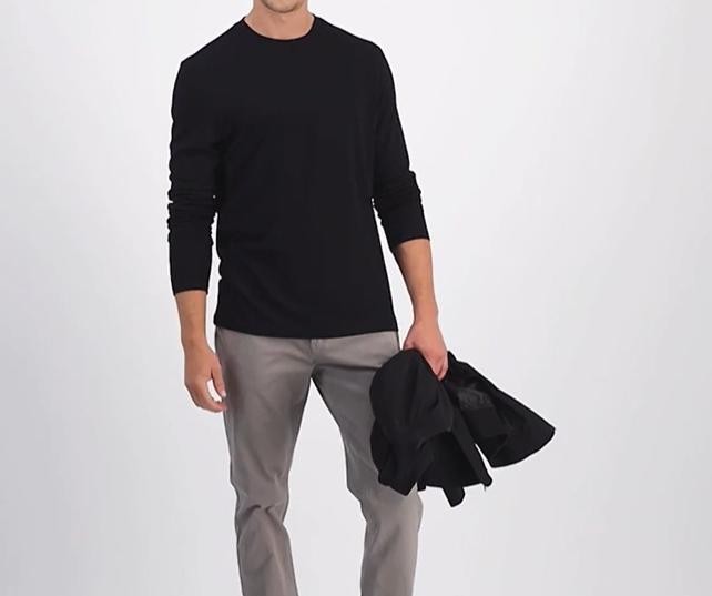 Translation missing: en.Alfani Alfatech Long Sleeve Crewneck T-Shirt Deep Black-2XL