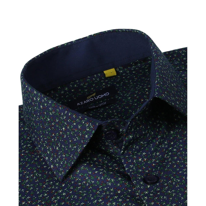 Translation missing: en.Azaro Uomo Men s Slim Fit L/S Geometric Button Down Shirt AZ303-33-NAVY-Large