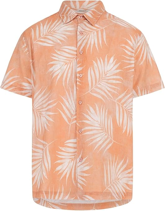 Translation missing: en.Guess Men's Regular-Fit Textured Palm-Print Button-Down Shirt Pink-Medium