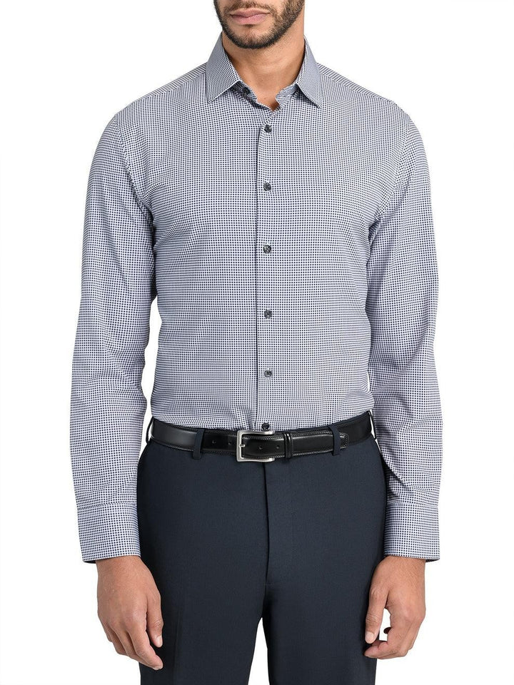 Translation missing: en.Construct Mens Slim Fit Gingham Performance Stretch Dress Shirt Black-16-16.5 34