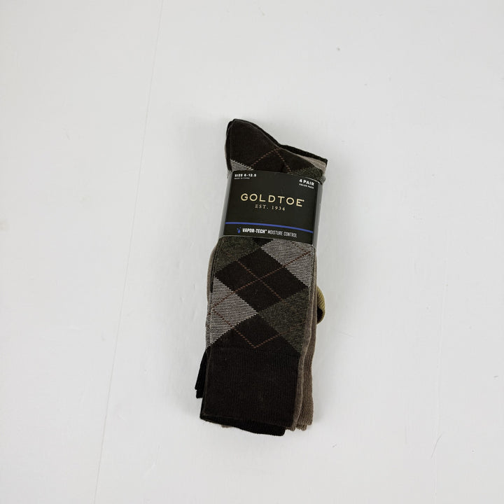 Translation missing: en.Men's 4-Pack Casual Argyle Crew Socks Khaki Brown-Size 6-12.5