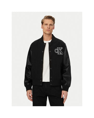 Translation missing: en.Calvin Klein Men's Varsity Monogram Wool Blend Bomber Jacket Black-Large