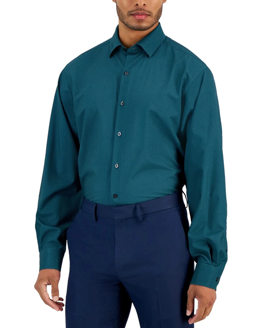 Translation missing: en.Alfani Men's Regular-Fit Maple Geo-Print Dress Shirt Stretch Teal-16-16.5 32/33