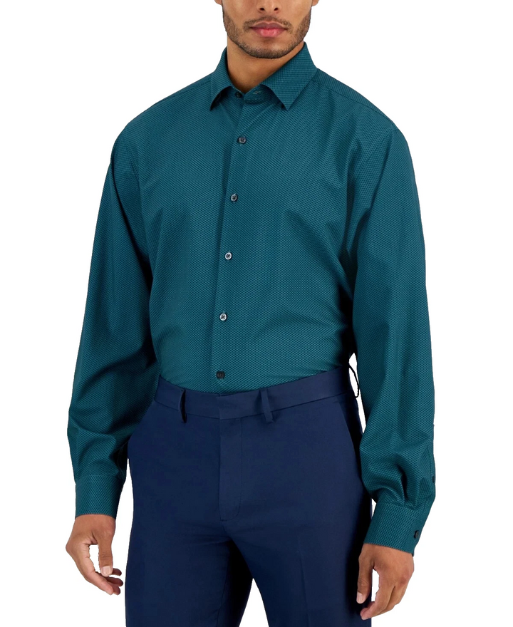 Translation missing: en.Alfani Men's Regular-Fit Maple Geo-Print Dress Shirt Stretch Teal-16-16.5 32/33