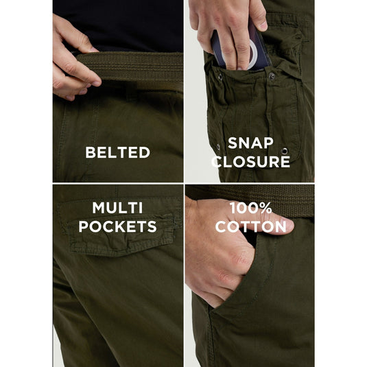 Translation missing: en.RAW X Men's Belted Classic Fit 12.5" Cotton Cargo Shorts Olive-52W