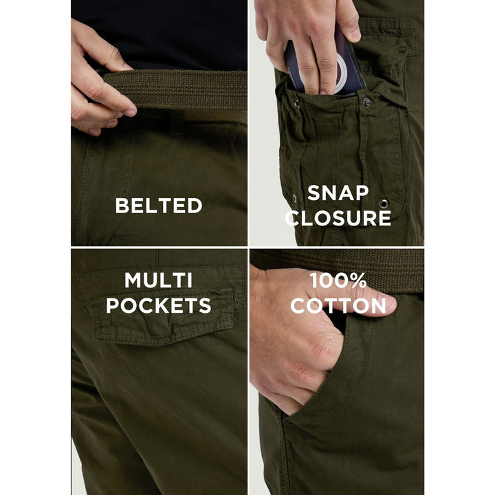 Translation missing: en.RAW X Men's Belted Classic Fit 12.5" Cotton Cargo Shorts Olive-52W