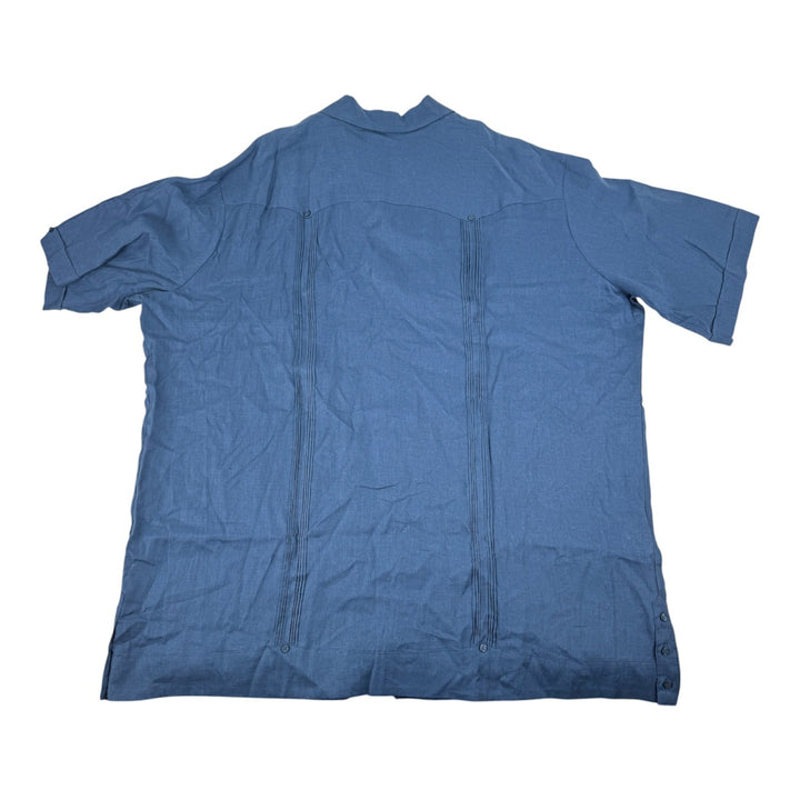 Translation missing: en.Cubavera Men's Big &amp; Tall 4-Pocket 100% Linen Guayabera Shirt Ensign Blue-3XLT