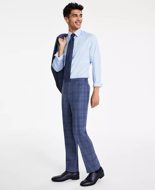 Translation missing: en.Calvin Klein Jerome Dress Pants Men 30x32 Blue Slim-Fit Wool Blend Stretch Plaid