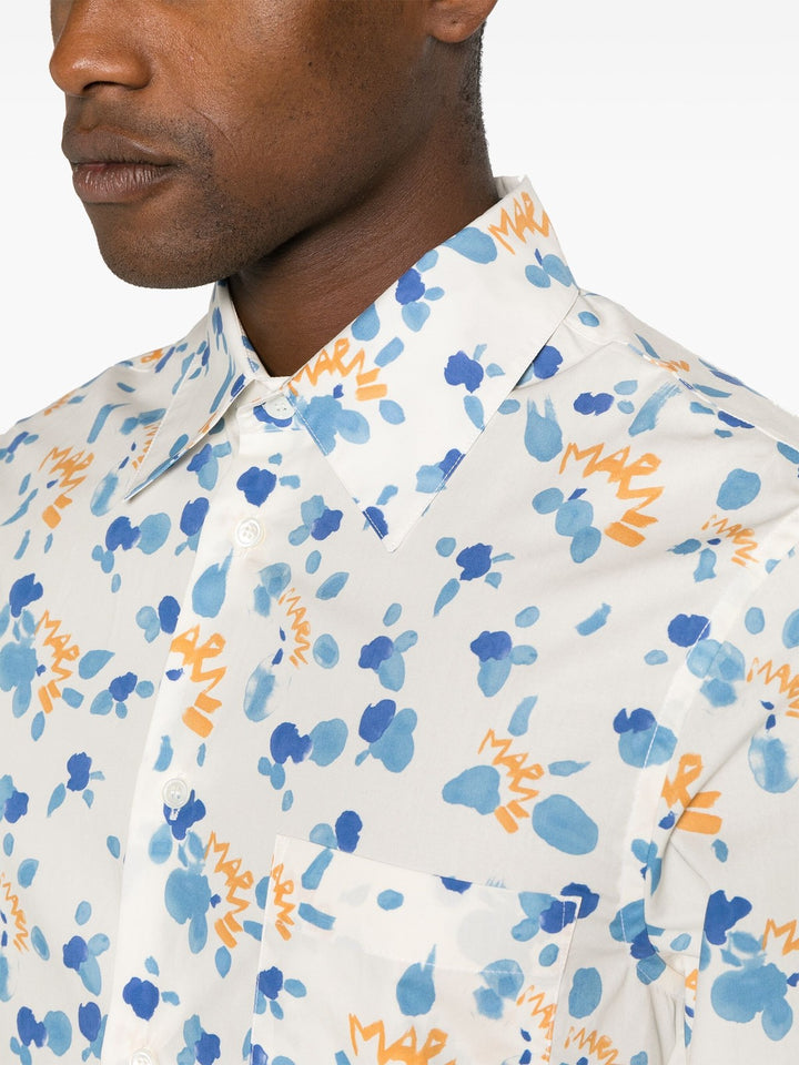 Translation missing: en.Marni Mens Prem. Cotton Logo Dripping Paint Splatter Shirt White-IT 50 US Large