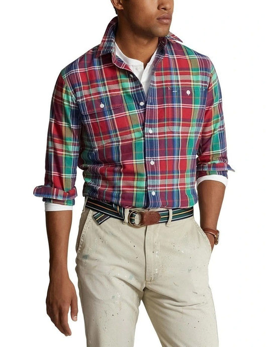 Translation missing: en.Polo Ralph Lauren Oxford Shirt Men's Small Red/Green Classic-Fit Plaid Workshirt