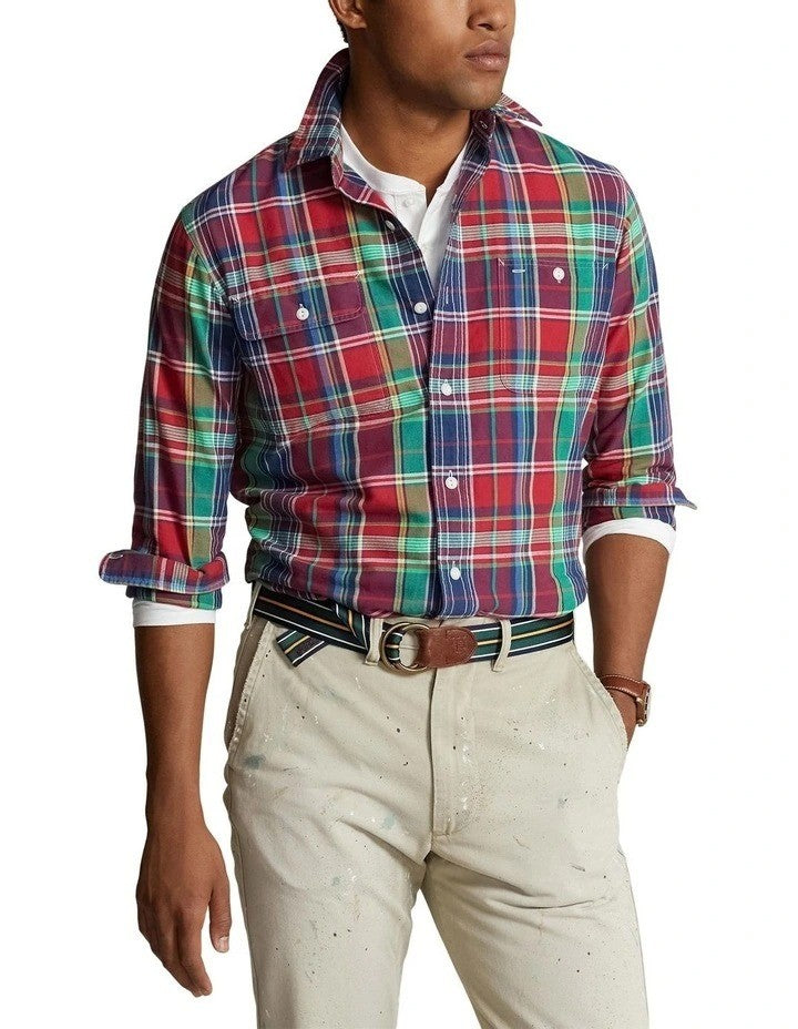 Translation missing: en.Polo Ralph Lauren Oxford Shirt Men's Small Red/Green Classic-Fit Plaid Workshirt