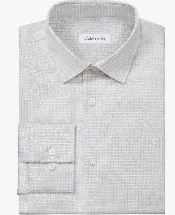 Translation missing: en.Calvin Klein Dress Shirt Mens L16.5 32/33 Taupe Refined Cotton Reg Fit Stretch