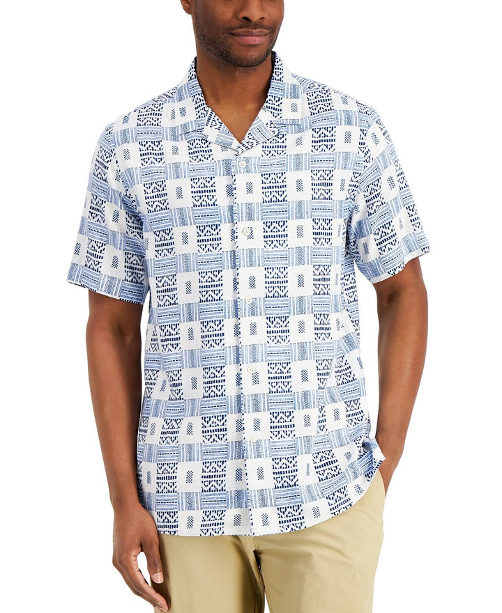 Translation missing: en.Club Room Men's Silk Rayon Tribal Etch Shirt Blue Multi-Small