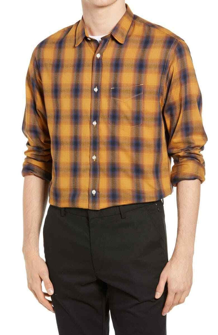 Translation missing: en.Officine Generale Men's Giacomo Brushed Check Shirt in Ecru Jade-Small