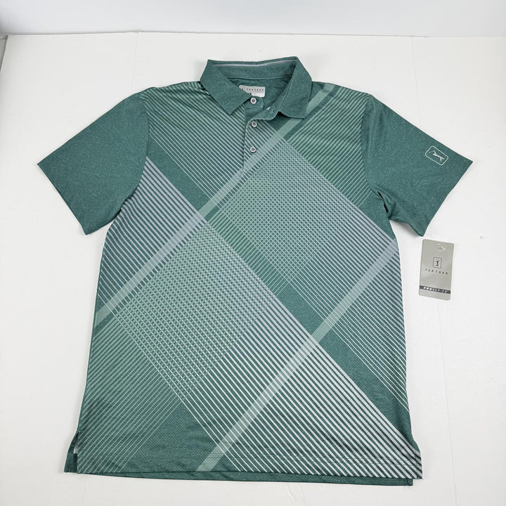 Translation missing: en.PGA Tour Short Sleeve Heathered Argyle Golf Polo Shirt - Storm Green -Medium