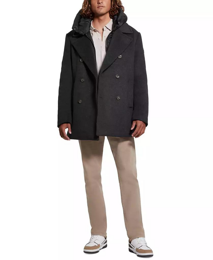 Translation missing: en.Guess Men's Jeff DB Peacoat Removable Nylon Hooded Inset Downey Heather Grey-2XL