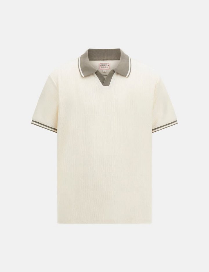 Translation missing: en.Guess Men's Weston Polo Shirt Size XL Dove White Waffle-Knit Tipped Slim Fit