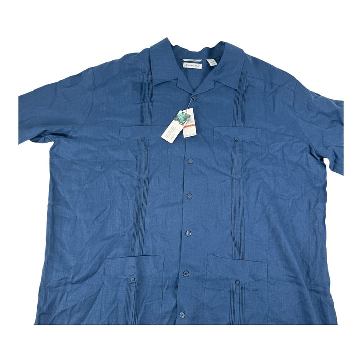 Translation missing: en.Cubavera Men's Big &amp; Tall 4-Pocket 100% Linen Guayabera Shirt Ensign Blue-3XLT