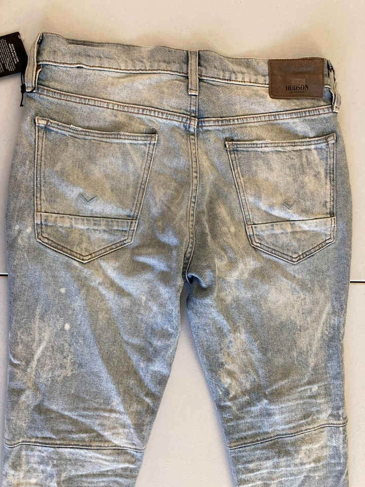 Translation missing: en.Hudson Men's Zack Skinny Fit Moto Biker Jeans In Mineral Blue-30/32
