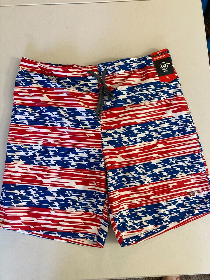 Translation missing: en.Speedo Men's American Flag Stripe TurboDri 9" E-Board Swim Trunks Multi-2XL
