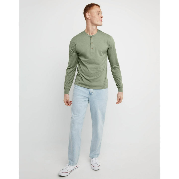 Translation missing: en.Hanes Originals Men's Cotton Long Sleeve Henley T-shirt Light Green-Large